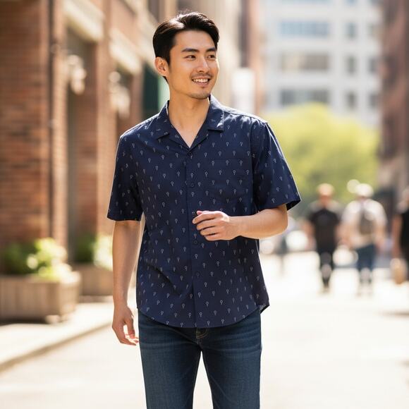 Catholic Forge Men's Navy Blue Rosary Print Button Down Shirt Size XL - Picture 1 of 5
